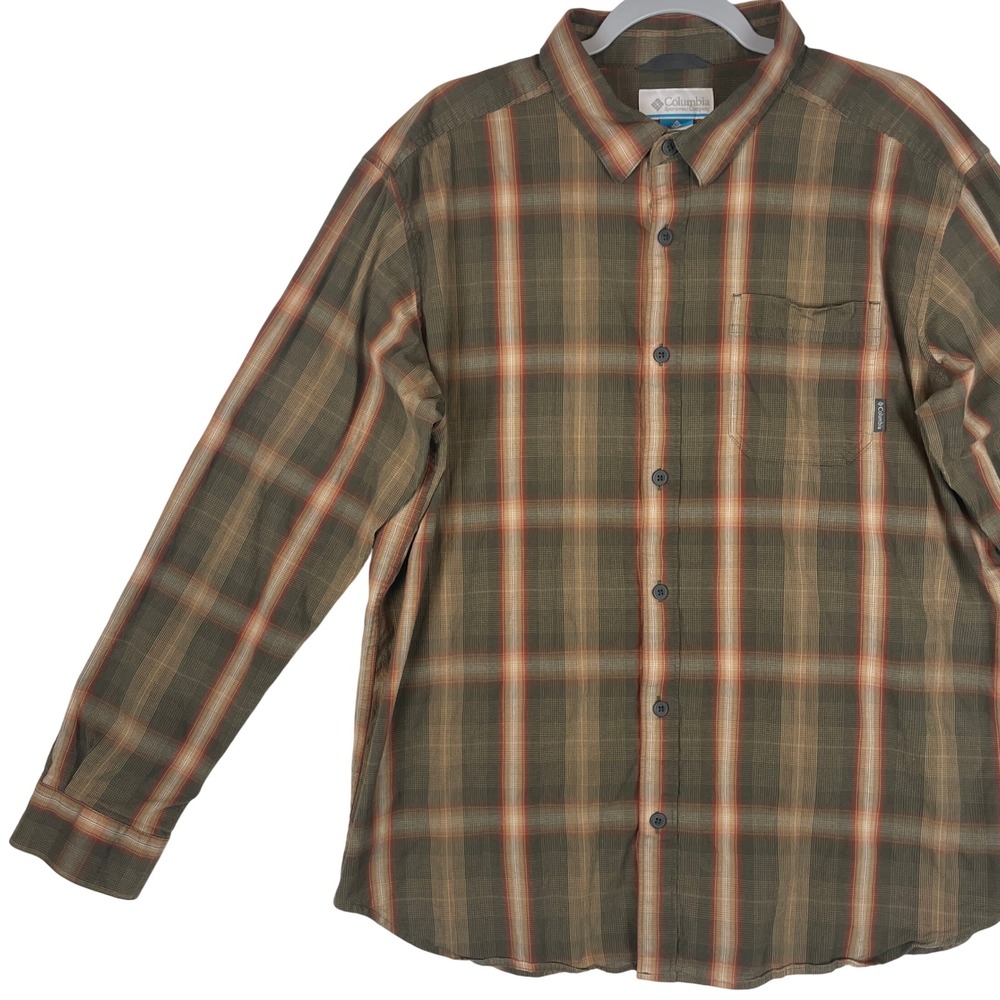 Columbia Men's Long Sleeve Brown Plaid Button Up Shirt Size XL